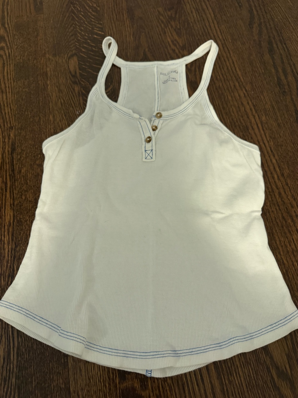 Pilcro White Ribbed Tank with Navy Stitching